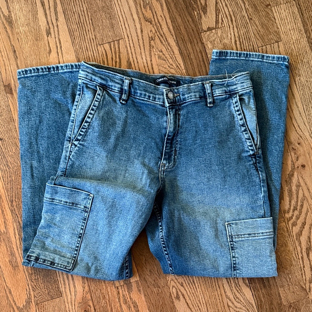 Calvin Klein Jeans Women's Straight Leg Cargo Jeans - Blue Denim